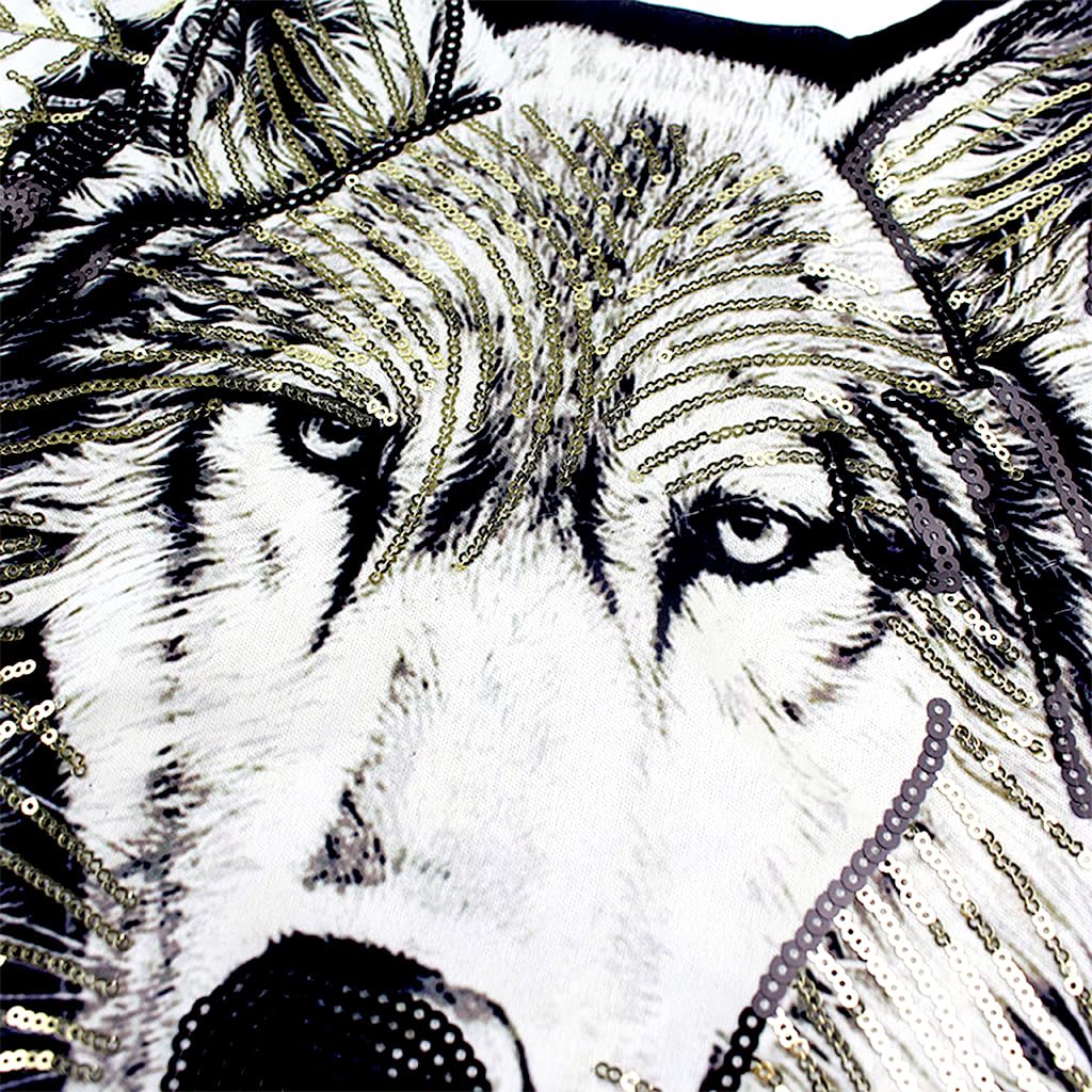 ZIBUYU Iron On Embroidered Animal Patch for Clothing featuring Wolf Design 60x59.5cm | DIY Applique for Jackets Jeans and Backpacks