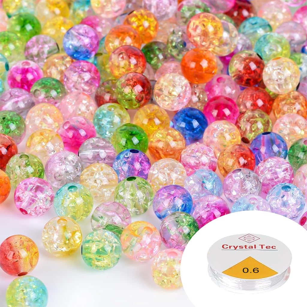 SANNIDHI 8mm Round Crystal Beads Set for DIY Jewelry Making with Cracked Pattern | 300pcs Acrylic Craft Beads