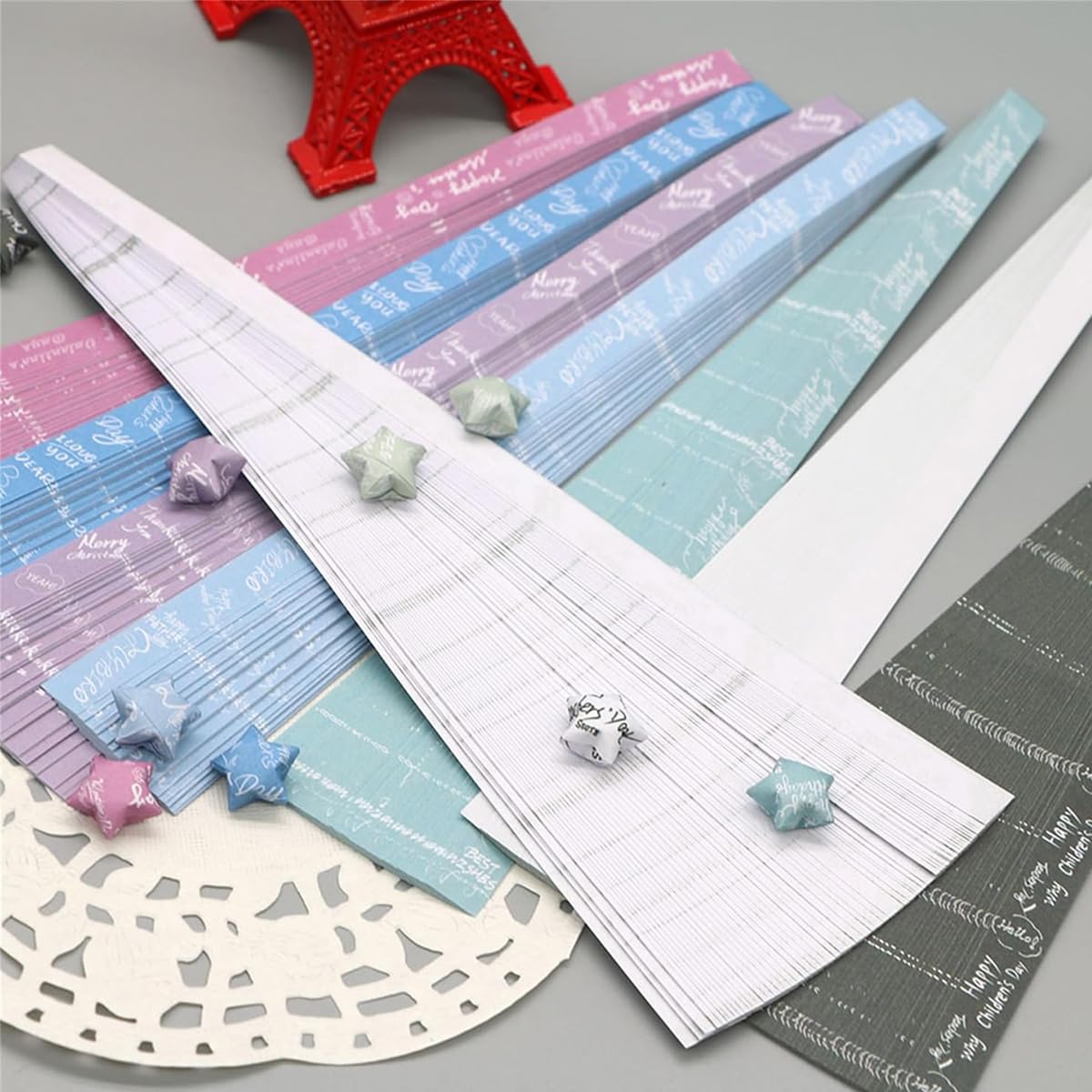 HASTHIP Origami Art Papers for Lucky Star Making with 2160 pcs 4 Kawaii Designs | 8.66 in Sheets