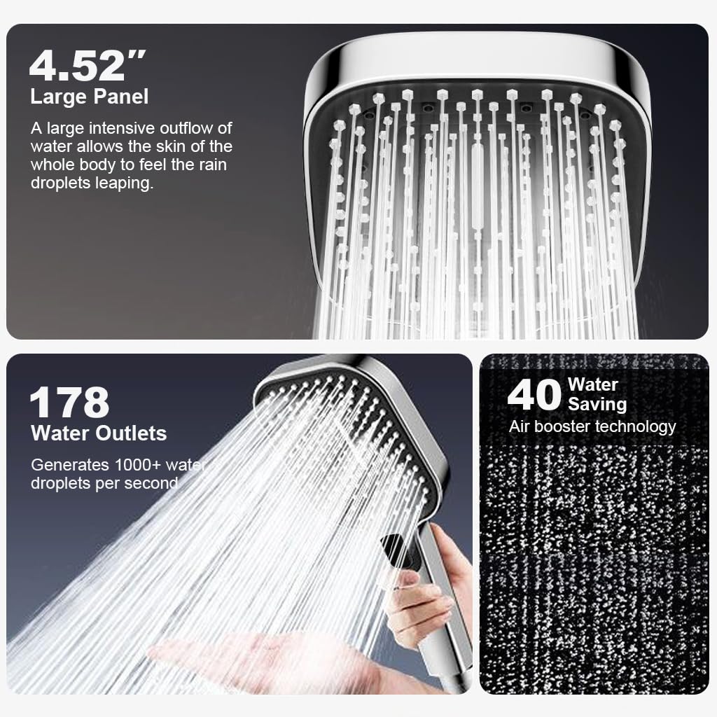 Serplex High Pressure Shower Head with 3 Spray Modes and Universal Hose Set for Bathroom | Water Efficient Handheld Design