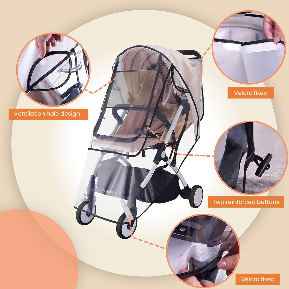 Universal Baby Stroller Rain Cover with Clear Zip Front and Waterproof Oxford Cloth | Foldable Dustproof Protection