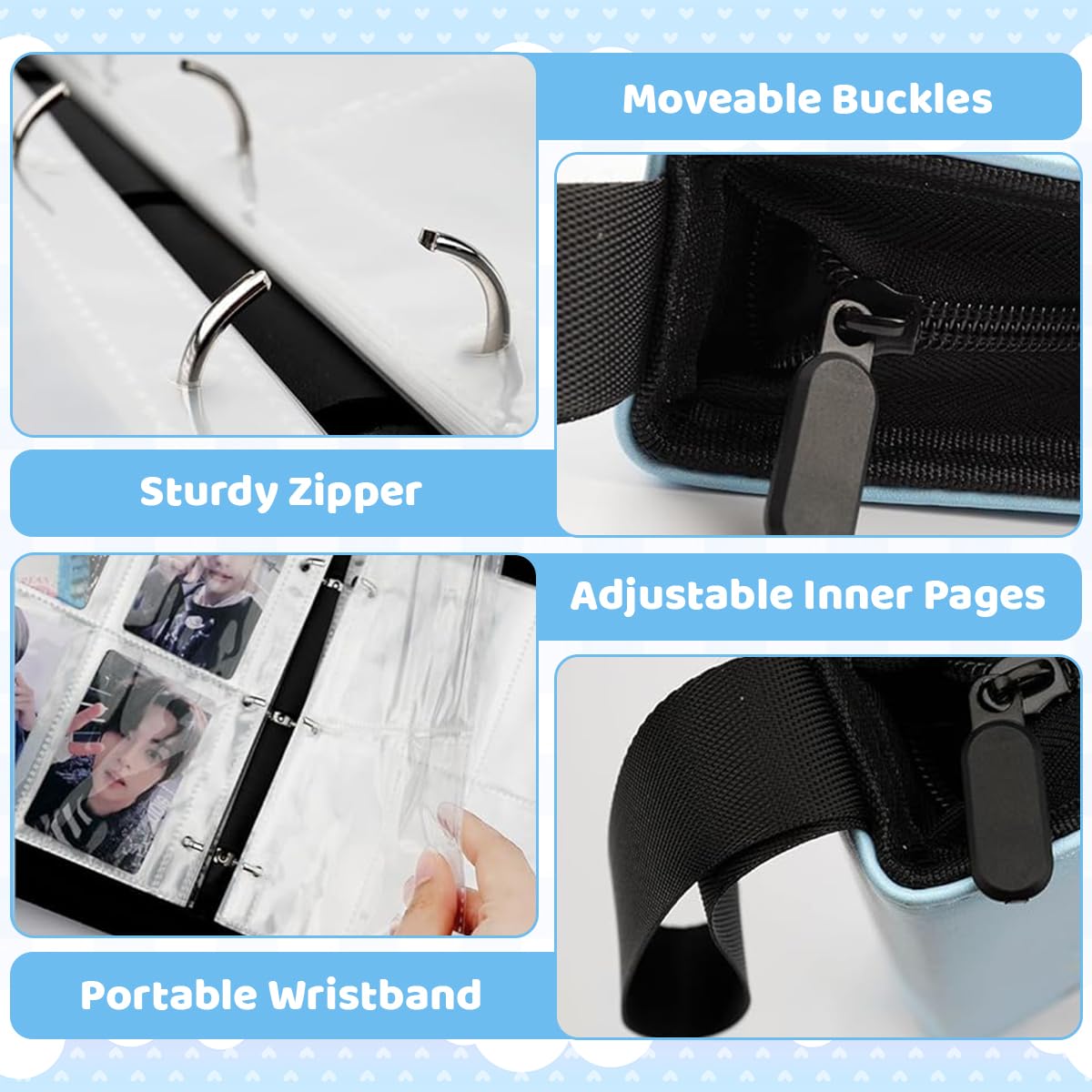 PATPAT K-pop Stray Kids Photocard Album with 400 Pockets Zippered PU Cover and Hand Strap