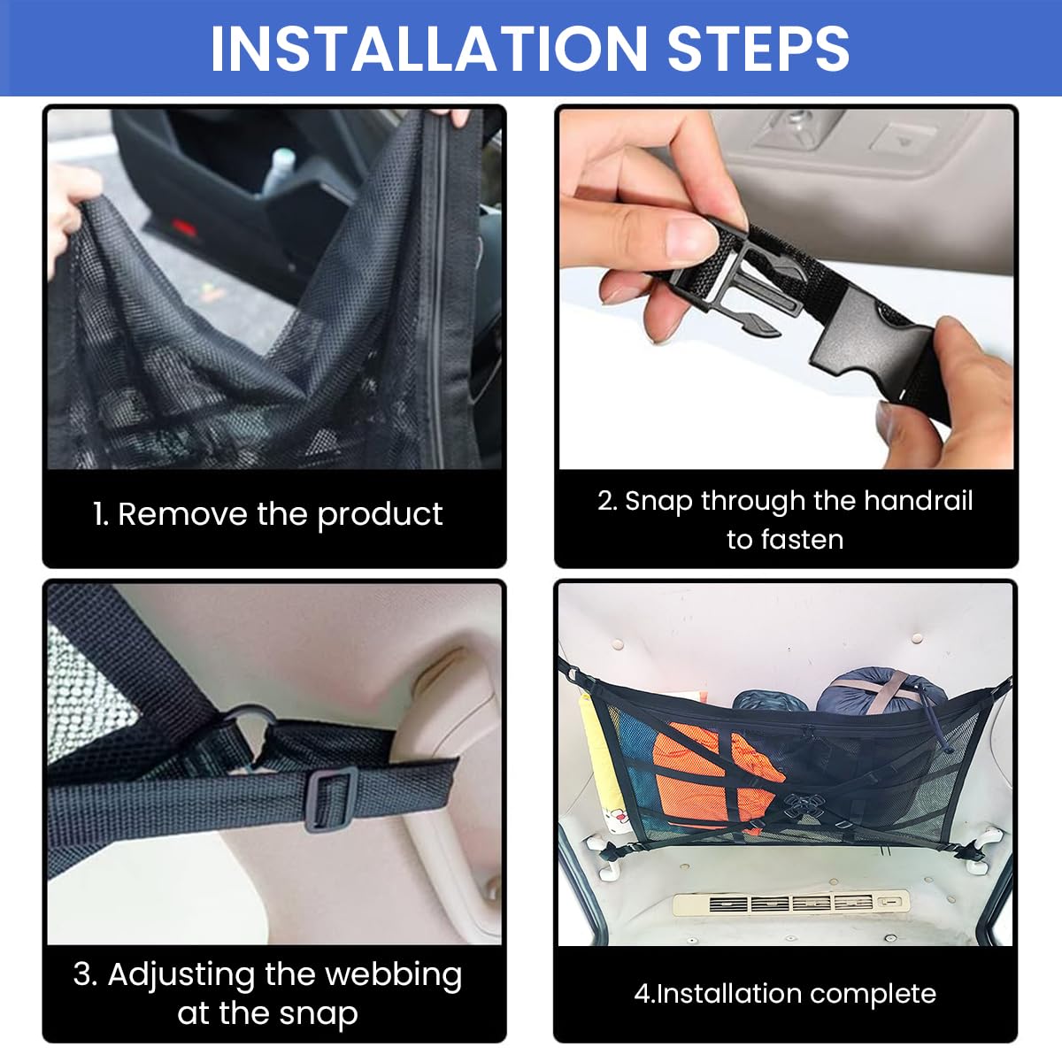 STHIRA Ceiling Cargo Net for Car featuring Dual Zipper Access 31.5x21.5 in Polyester Mesh | SUV and Van Storage Organizer