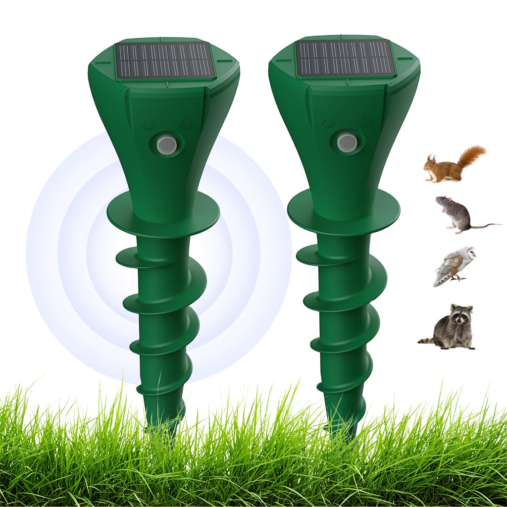 HASTHIP Ultrasonic Pest Repeller for Garden with Solar Power and 3 Frequency Modes | 2 Pcs Set