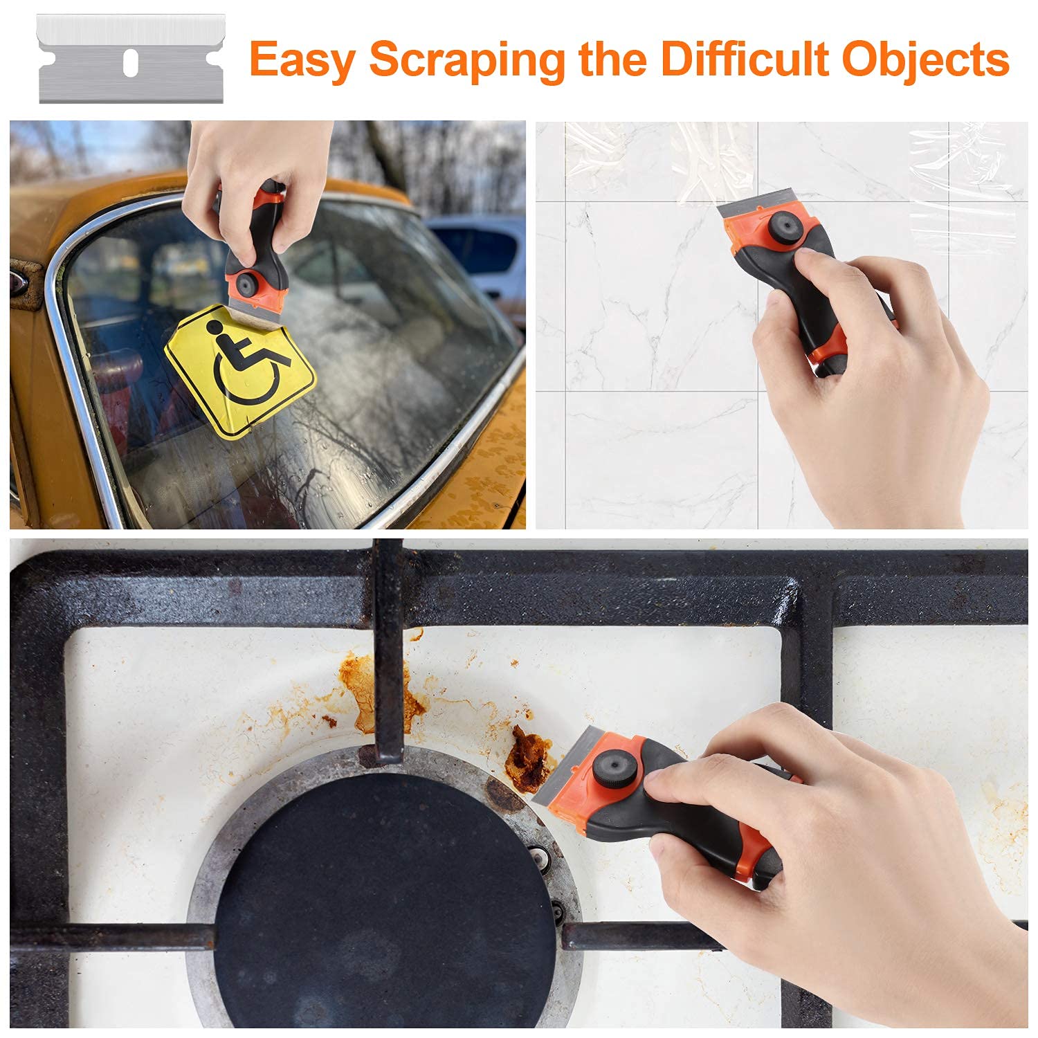 HASTHIP Glue Remover Machine 2 Pack for Stickers and Labels with 2-in-1 Scraper Tool featuring Ergonomic Handle and 20 Blades | Safe Storage Covers