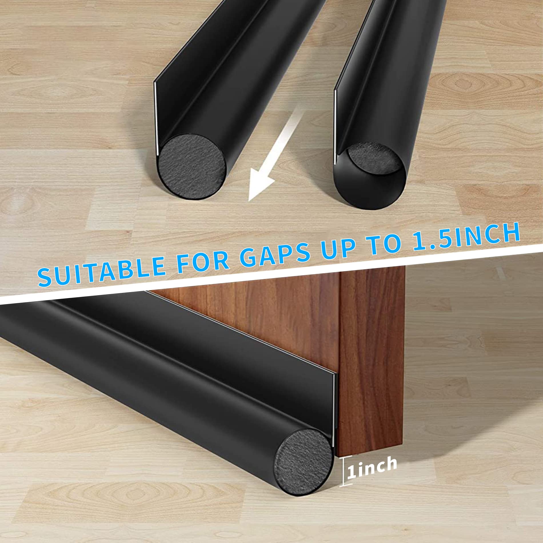 HASTHIP® 2 Pack Door Bottom Sealing Strip, 37.4'' Length Flexible Door Draft Stopper Weather Stripping, Self Adhesive Door Gap Strip Suitable for Interior/Exterior Doors (Black)