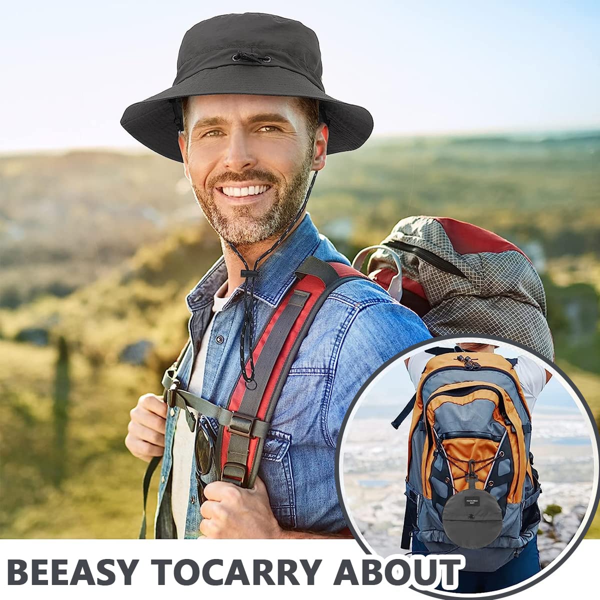 GUSTAVE Polyester Sun Hat for Hiking and Fishing with Wide Brim UPF 50 | Grey Unisex Bucket