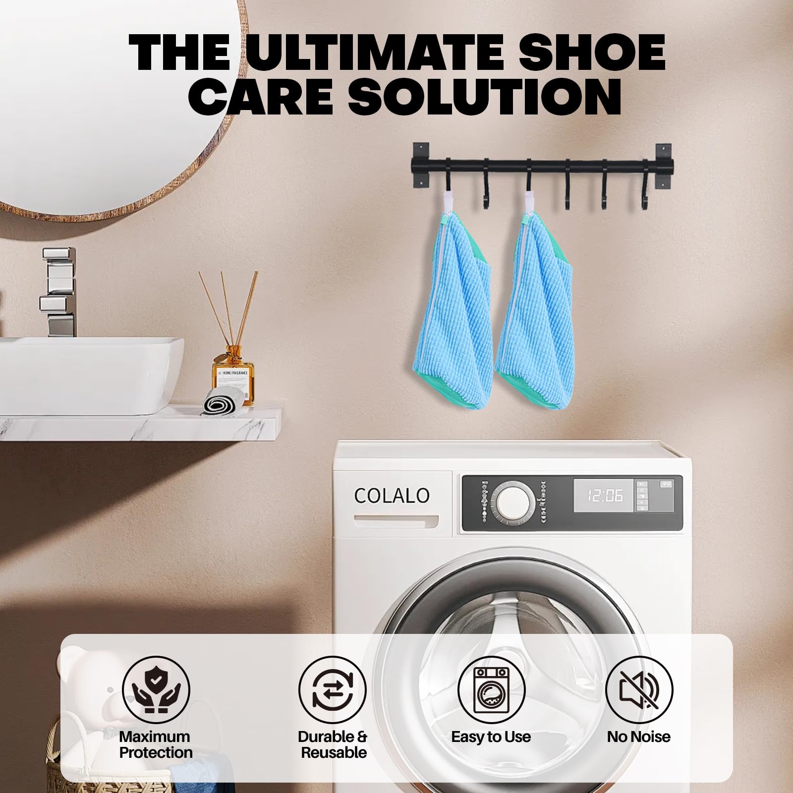 ZIBUYU Shoe Washing Machine Bag for All Sizes with Invisible Zipper & 15×7.1 in Mesh | Reusable Chenille Laundry Cleaner