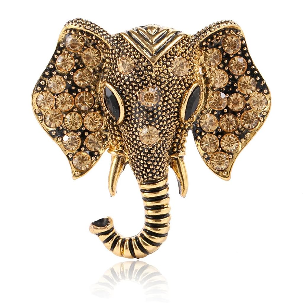 SANNIDHI Creative Elephant Brooch Pins for Robe/Gown/Shawl,Heavy Duty Zinc Alloy Unisex Vintage Brooch for Women Men-Golden