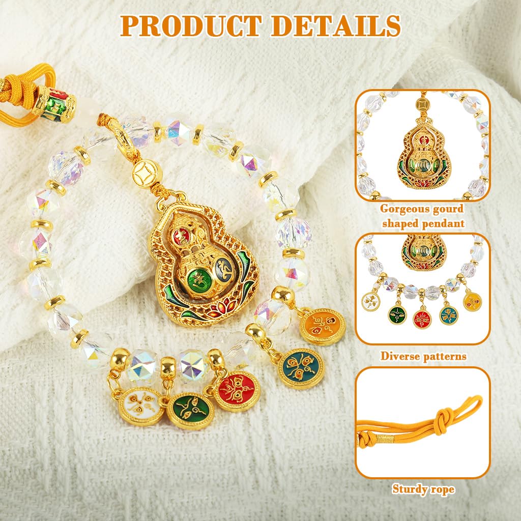 HASTHIP Car Hanging Ornament for Rearview Mirror featuring Golden Alloy Gourd and Crystal Beads | Good Luck Car Decor Gift