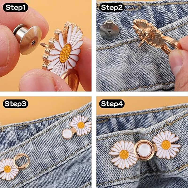 ZIBUYU® 12 Set Jeans Daisy Waist Adjusters, Flower Alloy Waist Adjusters for Trousers, Loose-Fitting Jeans Waist Buttons, No Sew Side Adjusters, Waist Tighteners for Oversized Pants, Jeans, Skirts