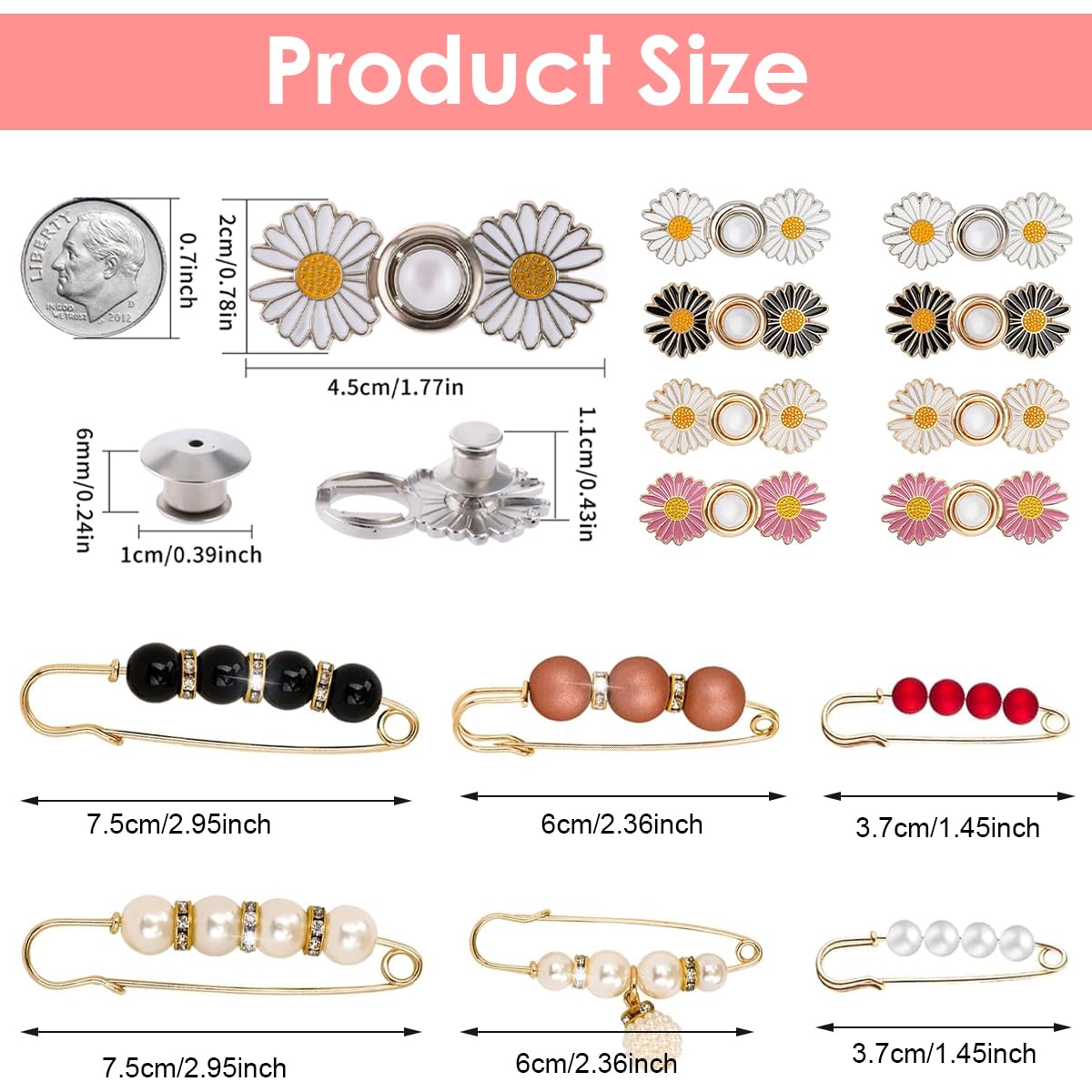 SANNIDHI Jeans Tightening Clips Buttons for Waist Adjusting | 14Pcs Metal Detachable Pins for Women