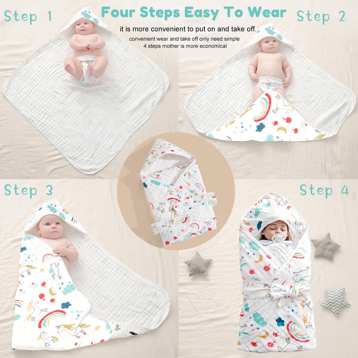 SNOWIE SOFT Muslin Towel for Newborn Baby with Cute Cartoon Design 90x90cm | Ultra Soft Cotton Swaddle and Bath Wrap