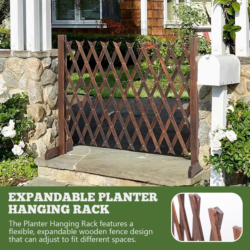 HASTHIP Planter Hanging Rack for Garden or Balcony with Expandable Wooden Fence 160cm x 50cm