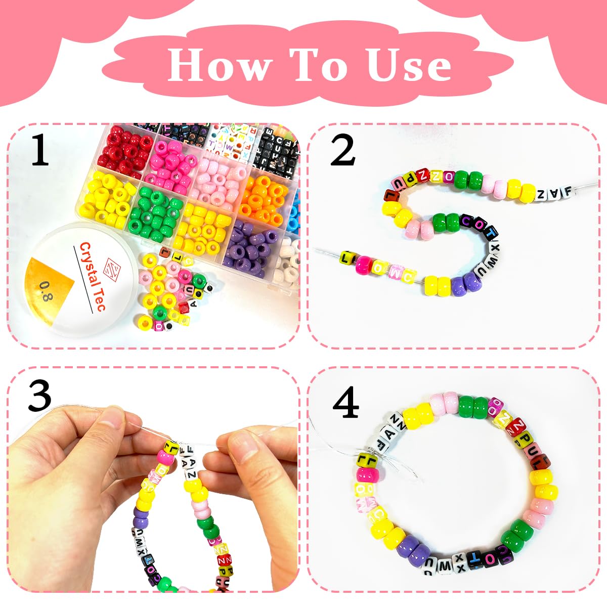 SANNIDHI Jewelry Bracelet Making Kit for DIY Crafts with 6mm Letter Beads & 9mm Pony Beads | Colorful Acrylic Set for Kids and Girls