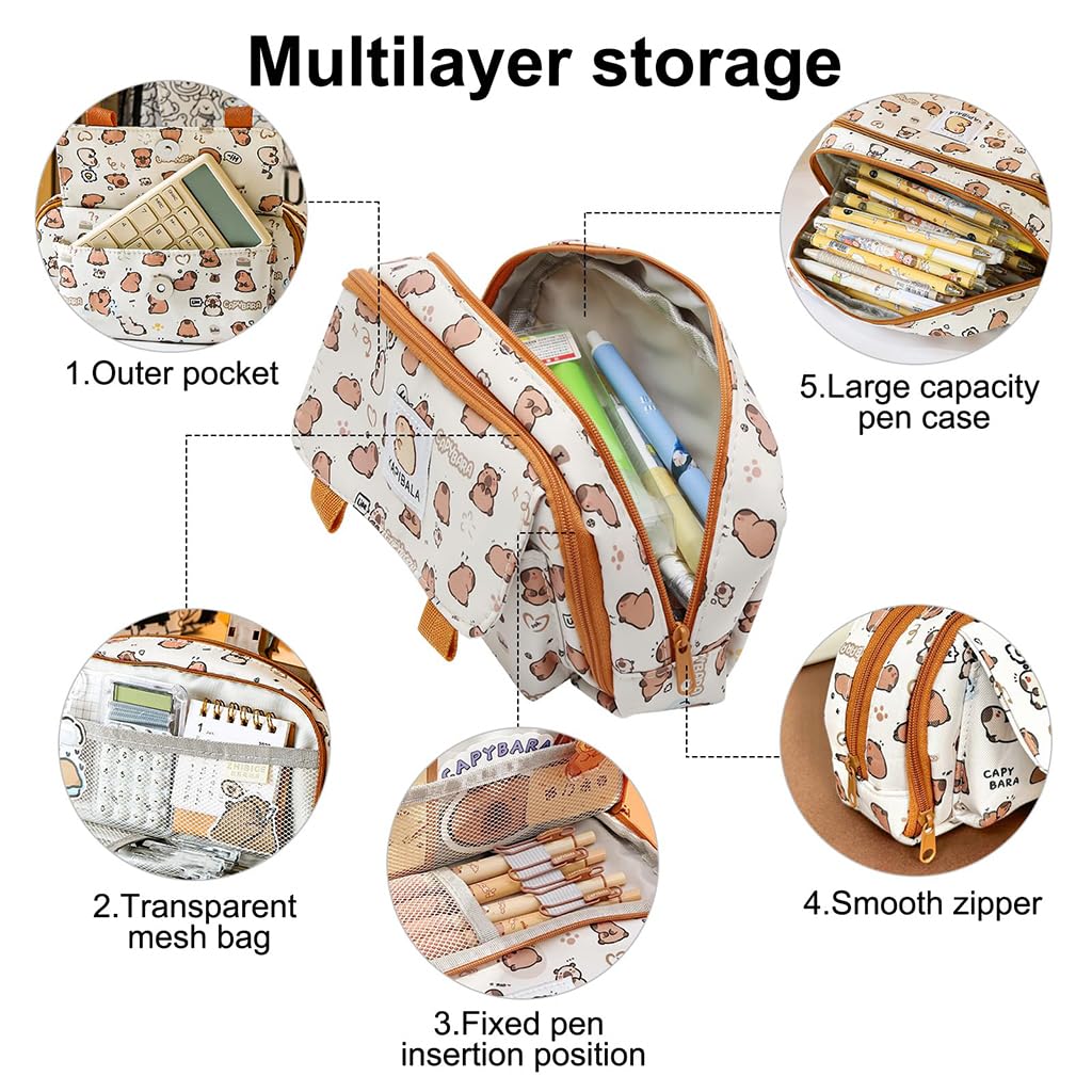 Zibuyu Pencil Case for School and Office featuring Multi Layer Organizer 21x8x11cm | Washable Fabric for Students and Teens