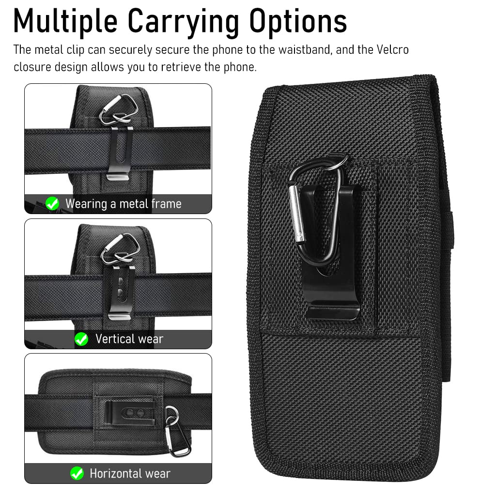 GUSTAVE® Mobile Pouch for Men with Belt Clip, Anti-scratch and Waterproof Phone Holster with Card Holder & Carabiner, Durable Mobile Pouch for Under 7in 's Phone, Gift for Men, Husband, Father