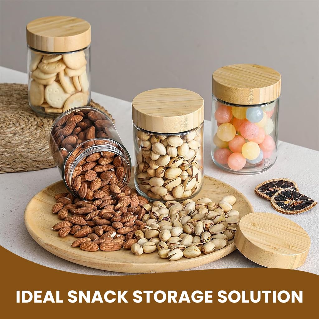 HASTHIP Airtight Glass Jar for Kitchen Storage with Wooden Lid 16oz Clear Mason Design