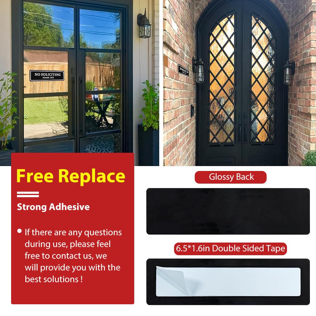 OFIFO No Soliciting Thank You Sign for Office with Self Adhesive Backing 20.5x6cm | Black Acrylic