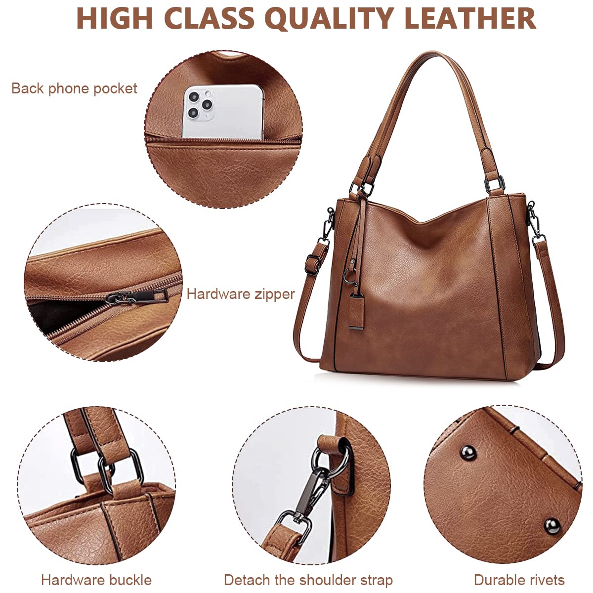 PALAY Women's Leather Tote Bag for Daily Use with 30L Capacity and Zipper Closure | Brown