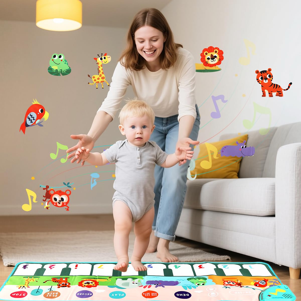 PATPAT Piano Keyboard Musical Mat for Kids 43.3x14.2in with 10 Sounds | Educational Toy