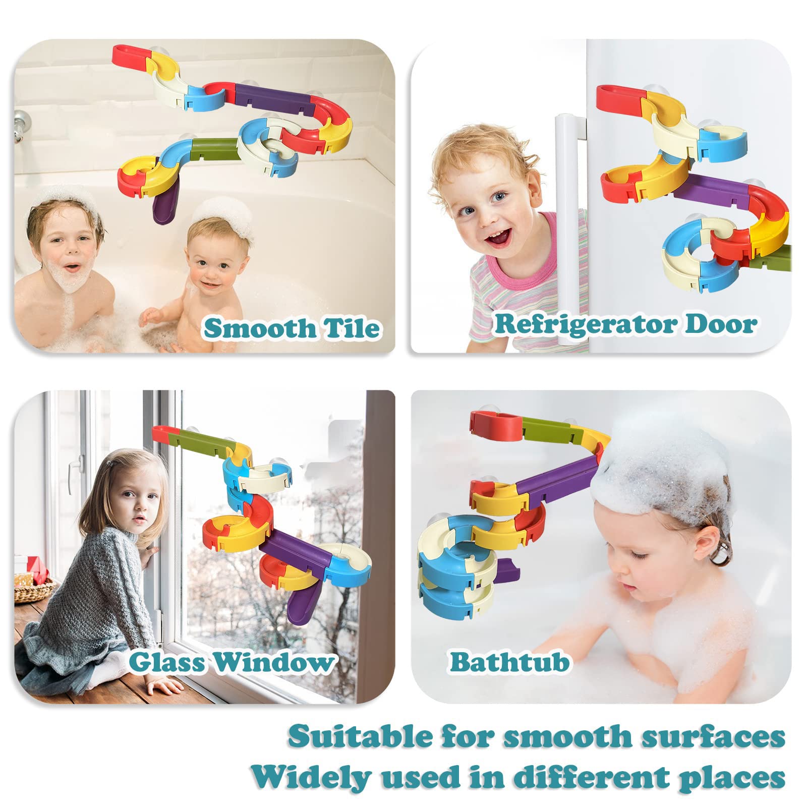 PATPAT Assembly Toy for Kids with 34pcs DIY Sliding Rail and Suction Cup Mount | Fun Bath Playset
