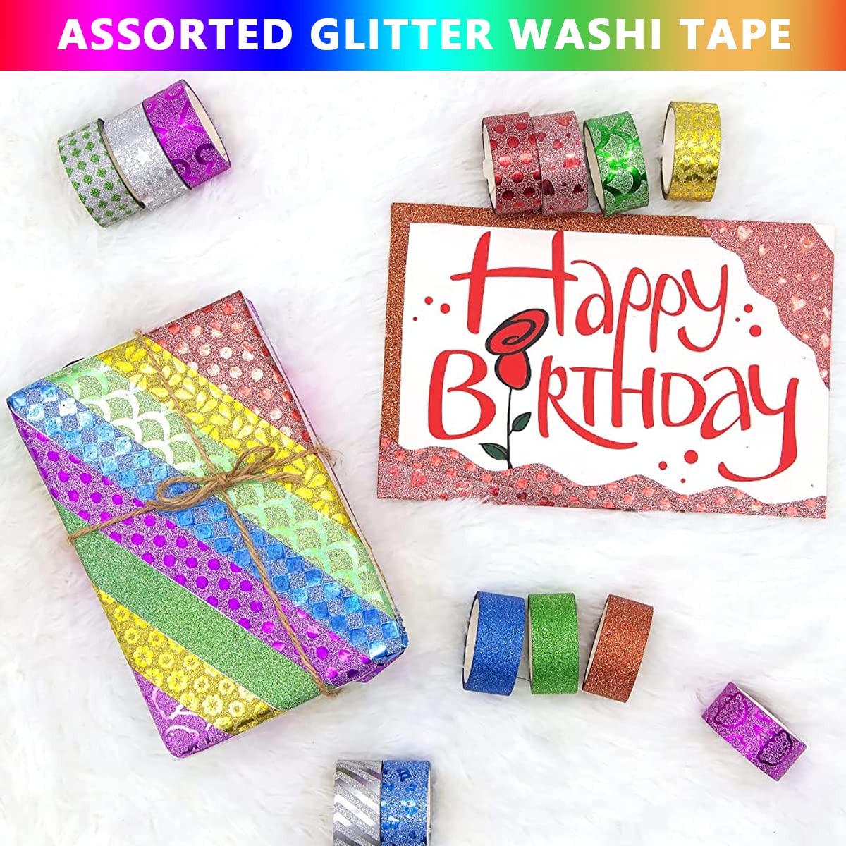 Climberty 50 Rolls Glitter Washi Tape Set, Washi Decorative Tapes for DIY Decor Planners Scrapbooking Adhesive School/Party Supplies