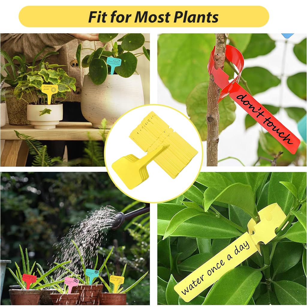 HASTHIP Plant Label Set for Garden Organization featuring 200 pcs PVC Yellow Tags | Writable and Loop Design