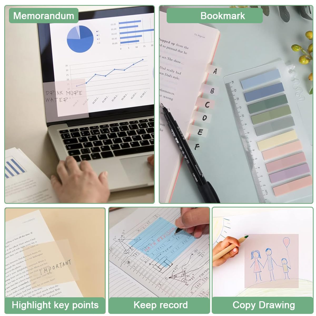 HASTHIP Transparent Sticky Notes for School, Office and Home with 700 Sheets PET Design | Removable Waterproof Memo Pads