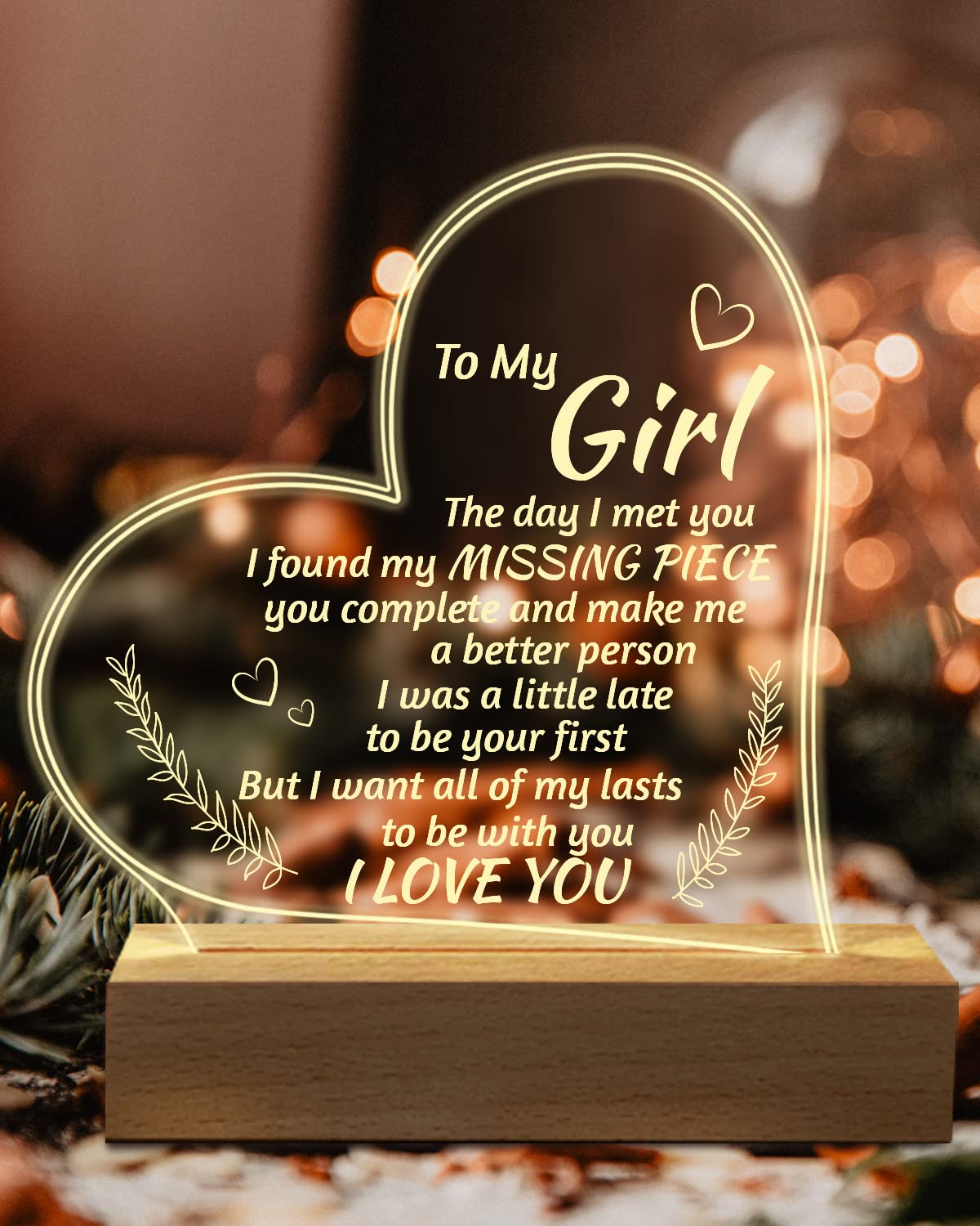 HASTHIP® Romantic Gifts for Girlfriend, to My Girlfriend Engraved Night Light, I Love You, Cute Girlfriends Birthday Anniversary Valentines Day from Boyfriends