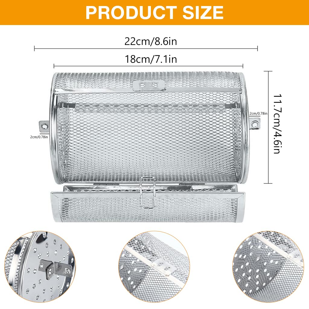 Supvox® Small Rotisserie Basket Stainless Steel Grill Basket Rotisserie Basket for Electric Oven Rotating Rotisserie Basket with Lock Clasp, Ideal for Roasts, Vegetables, Beans, 12x18cm