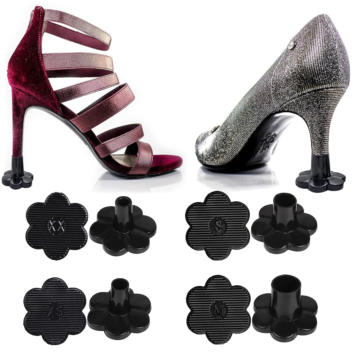 MAYCREATE High Heel Protectors for Wedding and Outdoor Events with 4 Sizes PVC Caps | Floral Anti Slip Heel Covers