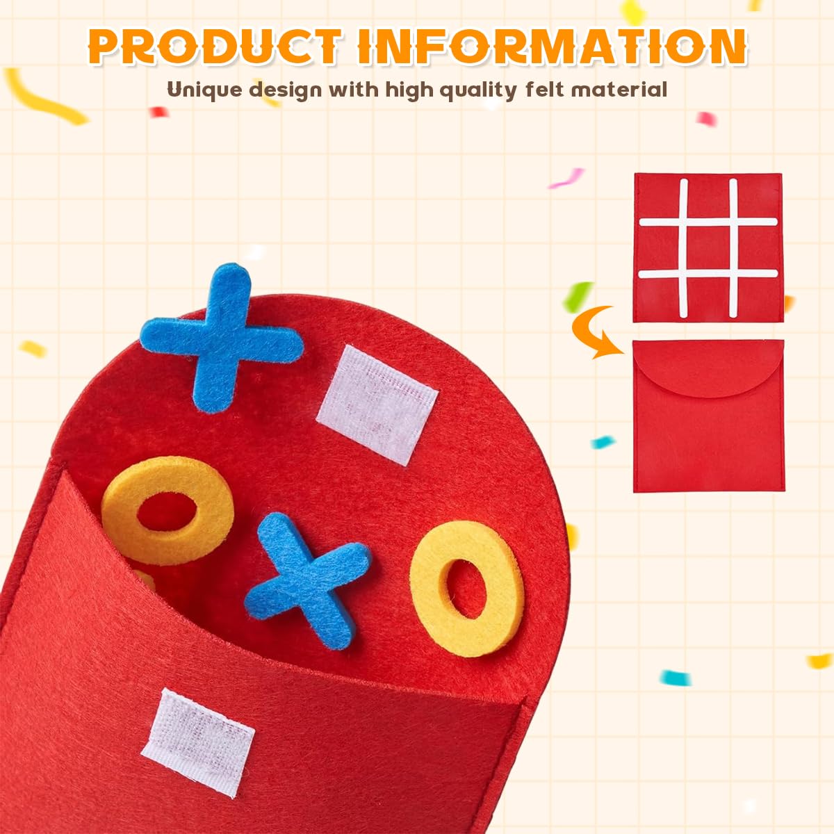 PATPAT Felt Tic Tac Toe Game for Kids with 6 Color Pieces and Storage Pouch | Travel Toy