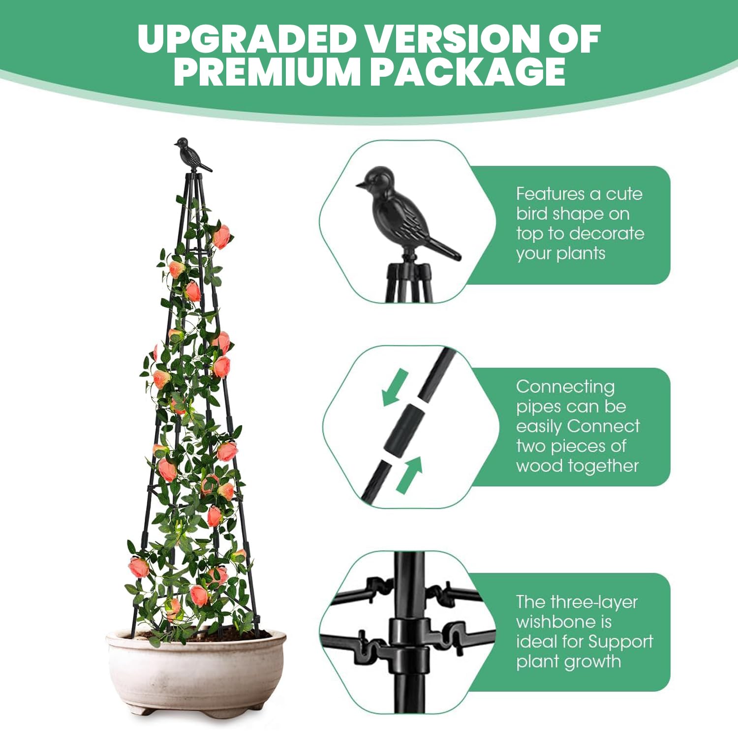 HASTHIP Trellis for Climbing Plants 120 cm with Decorative Bird Top | Wrought Iron Garden Support
