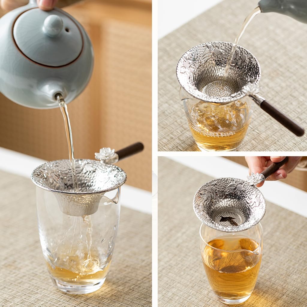 Supvox Tea Infuser for Loose Leaf Brewing with 3.14 in Mesh Basket and Wooden Handle | 3D Lotus Design
