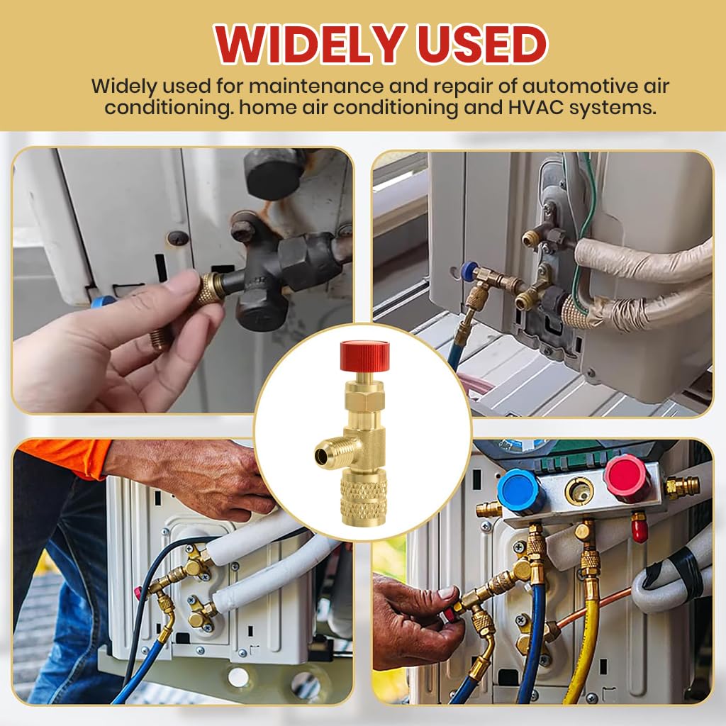 HASTHIP Refrigerant Valve for Air Conditioner R22 R410A 1/4 SAE to 5/16 SAE Brass Adapter with Easy Twist Knob Control