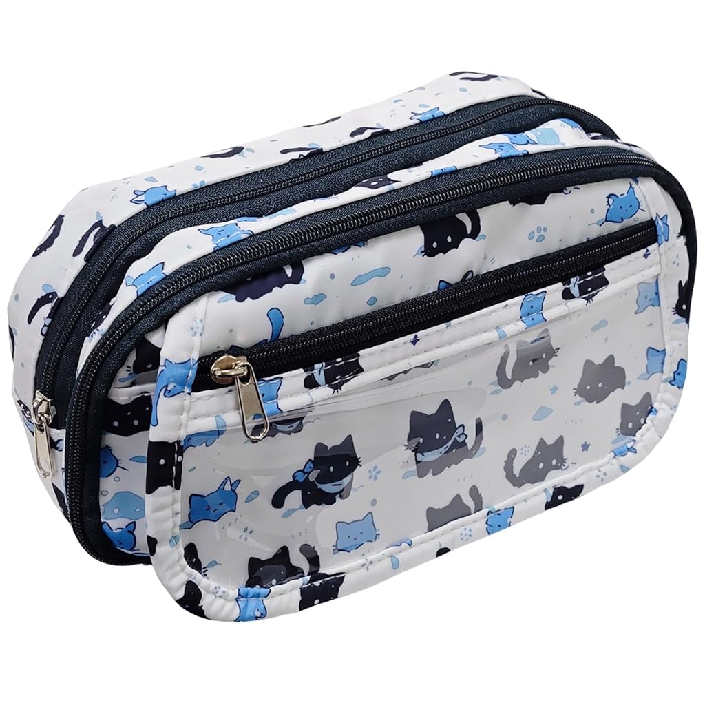 HASTHIP® 1 Piece Cartoon Pencil Case, Large Capacity Black Canvas Stationery Bag, Waterproof & Portable School Supplies, Aesthetic Pencil Pouch for Girls, Students & Office, Gift Idea, Patterned Design