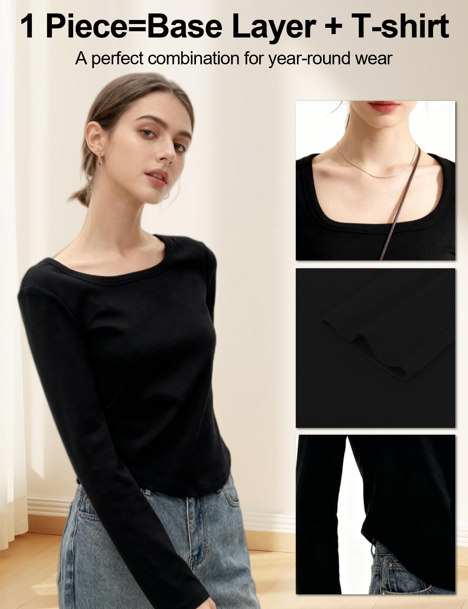 Venzina Women's Thermal Top for Fall and Winter with Double-Sided Fleece Warmth | Black XL