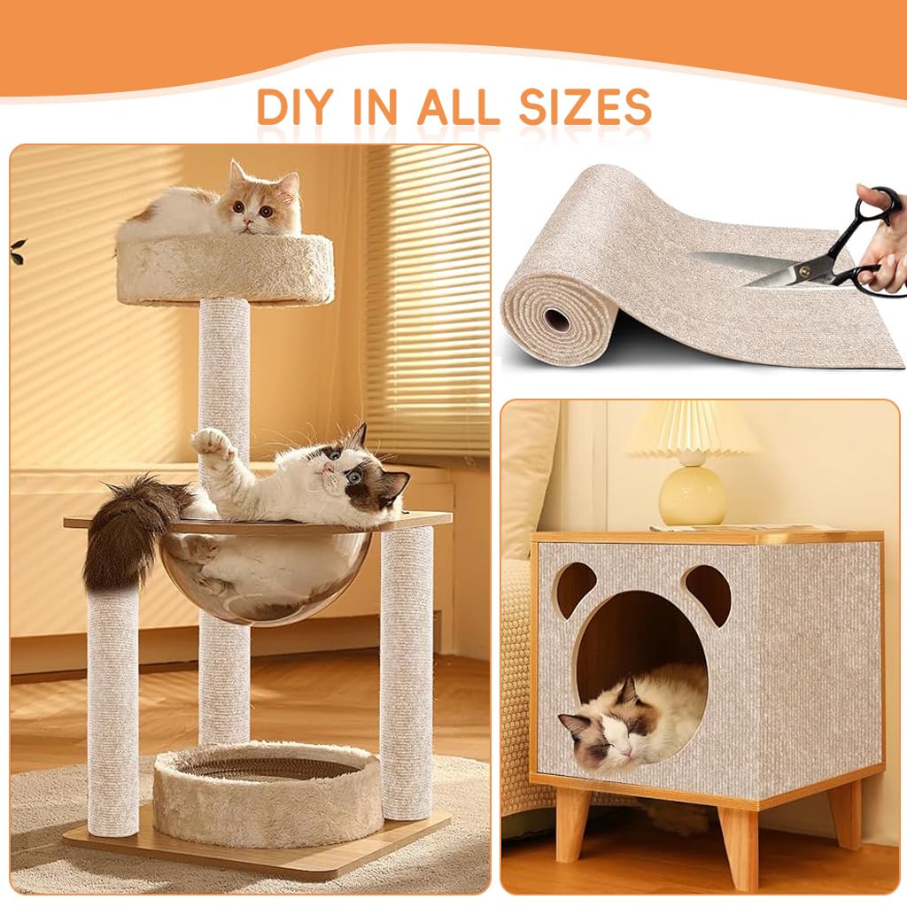 Qpets Cat Scratch Pad for Wall and Floor Protection with Cuttable Adhesive Mat 40x100cm 2PCS