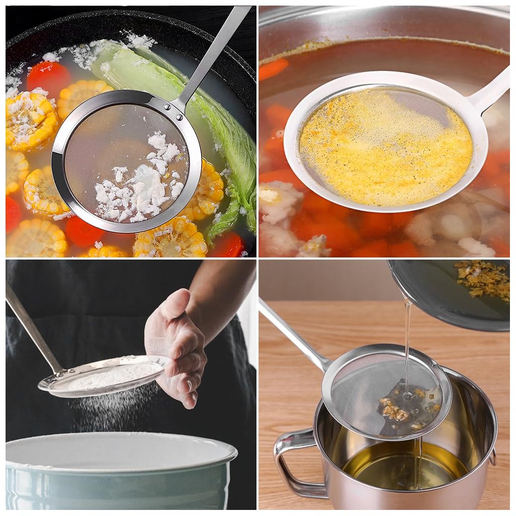 Supvox Stainless Steel Oil Skimmer Spoon for Cooking with 4.7 in Mesh and 13 in Handle