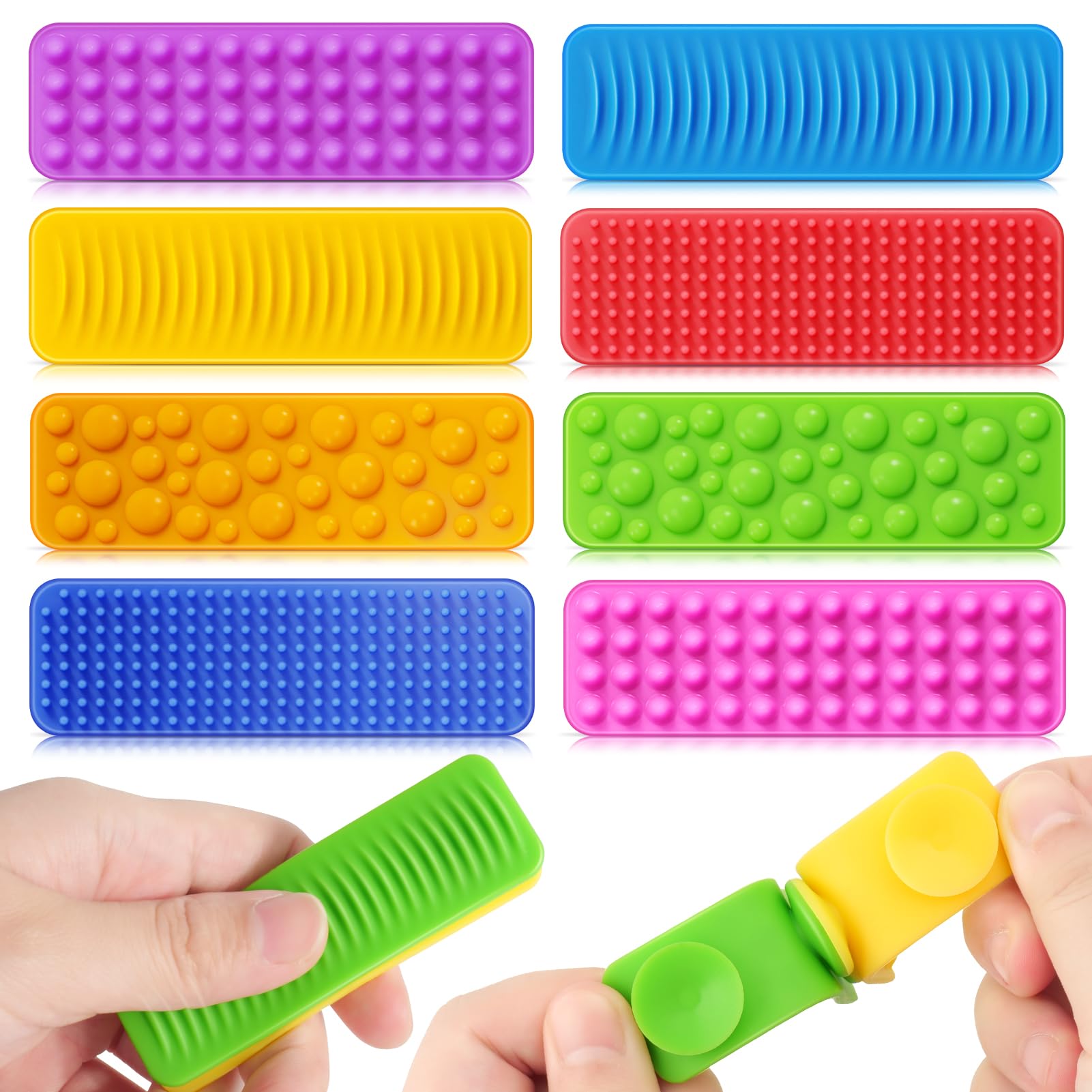 PATPAT® 8Pcs Silicone Sensory Strip Toy for Kids and Adults, Suction Cup Colorful Fidget Toy with 4 Designed Texture Pocket Sensory Toy for Mindfulness Session, Pressure Relief, Early Development