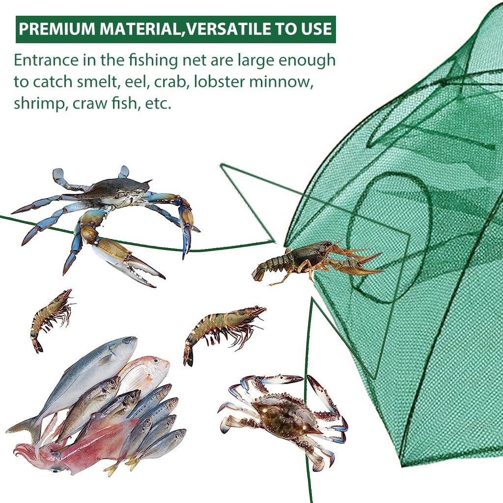Proberos Foldable Fishing Net Trap for Crab and Shrimp with 6 Sides 6 Holes 95cm Diameter | Automatic Folding Nylon Mesh Cage