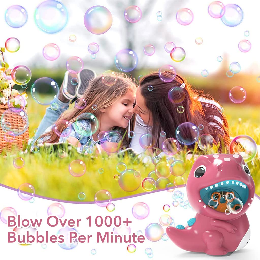 PATPAT Dinosaur Bubble Machine for Kids with Light and Music featuring 6 Wands 500+ Bubbles