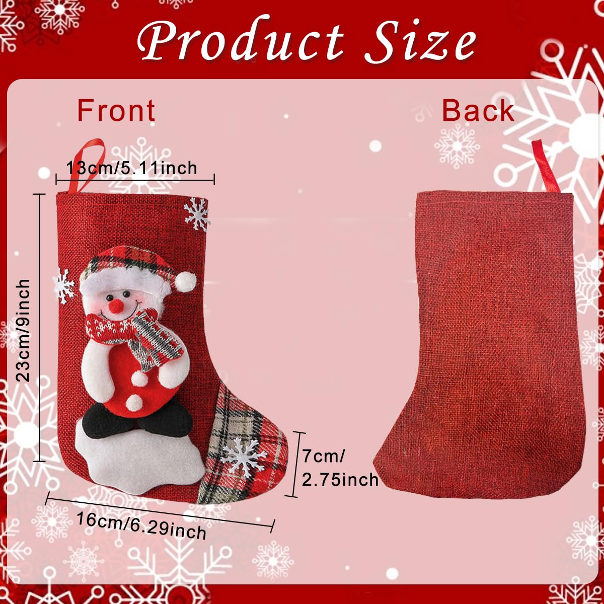 HASTHIP Christmas Stockings for Tree and Fireplace with 4 Designs and Sturdy Hanging Loops | 9×6.2 in Linen Socks