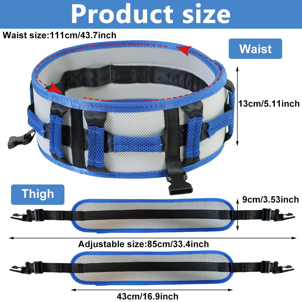 HANNEA Transfer Belt for Elderly Assistance with Quick Release Buckle and Leg Loops featuring Adjustable 75–110 cm Waist | EVA Mesh Fabric Support