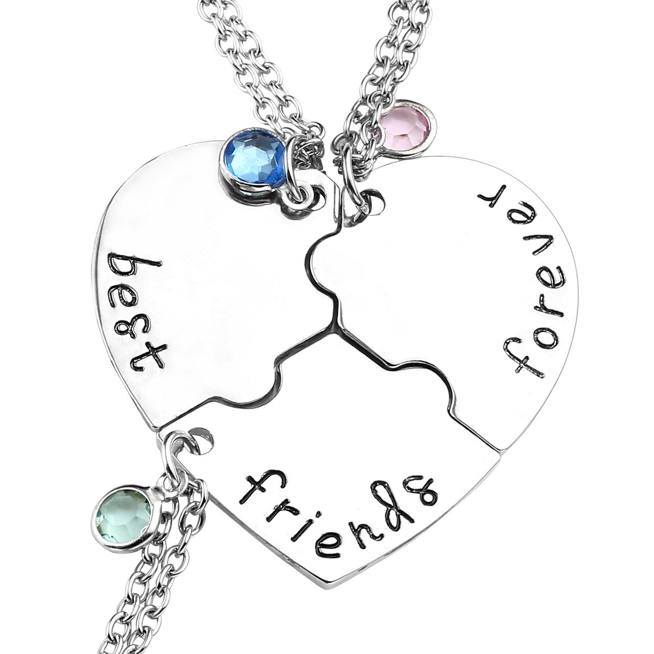 ZIBUYU Heart Necklace for Best Friend Magnetic Heart Silver Rhinestone Pendant for Best Friend Jewelry for Girls Charm Gift for Best Friend Pendant for Women and Girl Friendship Necklace - 3 Pcs