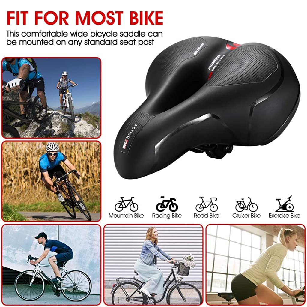 Proberos® Cycle Seat with Red Reflective Safety Strip, Universal Memory Foam Bicycle Seat Waterproof Breathable Shock Absorbing Bike Saddle for Bike Mountain Bike