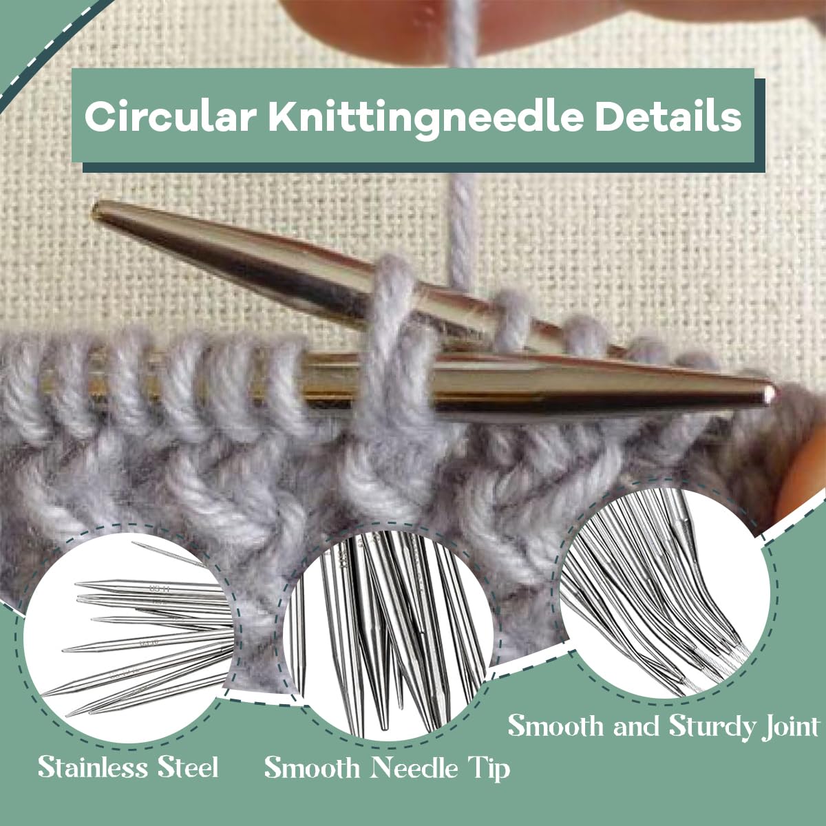 HASTHIP Circular Knitting Needles for DIY Projects with Dual End Crochet Hook | 11Pcs 31.5 in Set