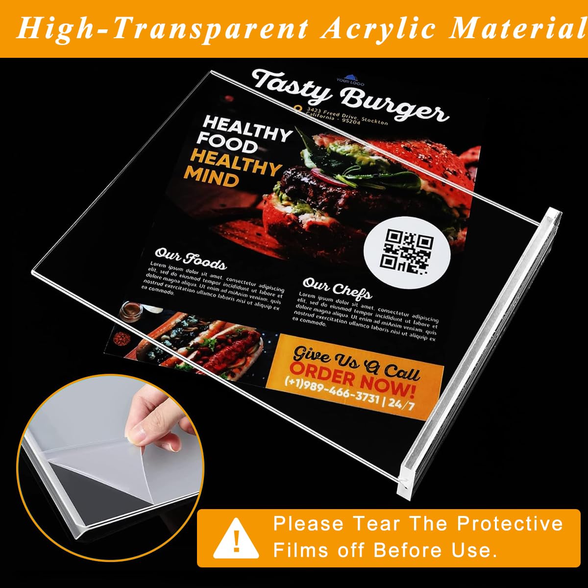 OFIFO Acrylic Display Stand for Menus and Posters 6 Pack 8.5x11 Clear Double Sided | Tabletop Sign Holder for Restaurant and Office