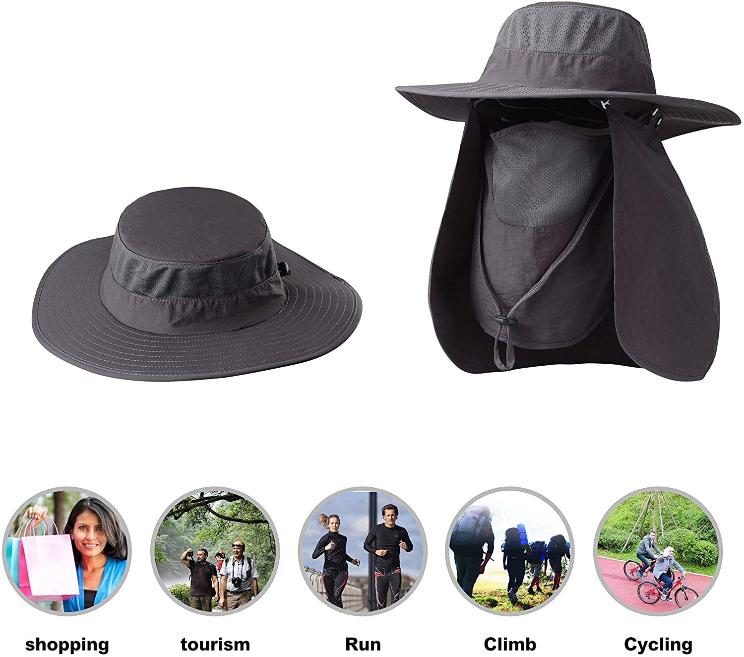 GUSTAVE Sun Protection Fishing Cap for Outdoor Use with Removable Neck Flap and 3PCS Set